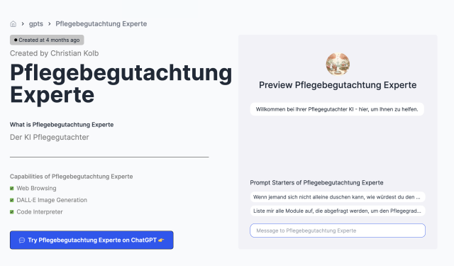 Screenshot Pflegebegutachtung GPT